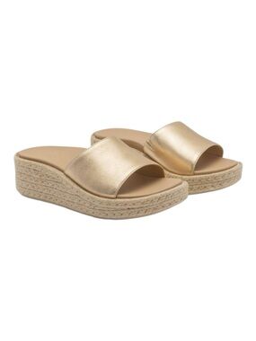 AEBO Metallic Gold Solstice Slide NWT Braided Jute Platform Wedge Women’…